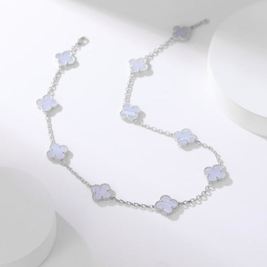 [Everoly JW]CLOVER 10 MOTIFS PURPLE CHALCEDONY NECKLACE