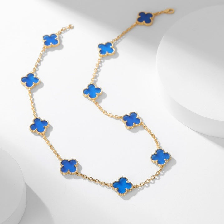 [Everoly JW]CLOVER 10 MOTIFS BLUE AGATE NECKLACE