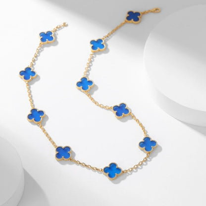 [Everoly JW]CLOVER 10 MOTIFS BLUE AGATE NECKLACE