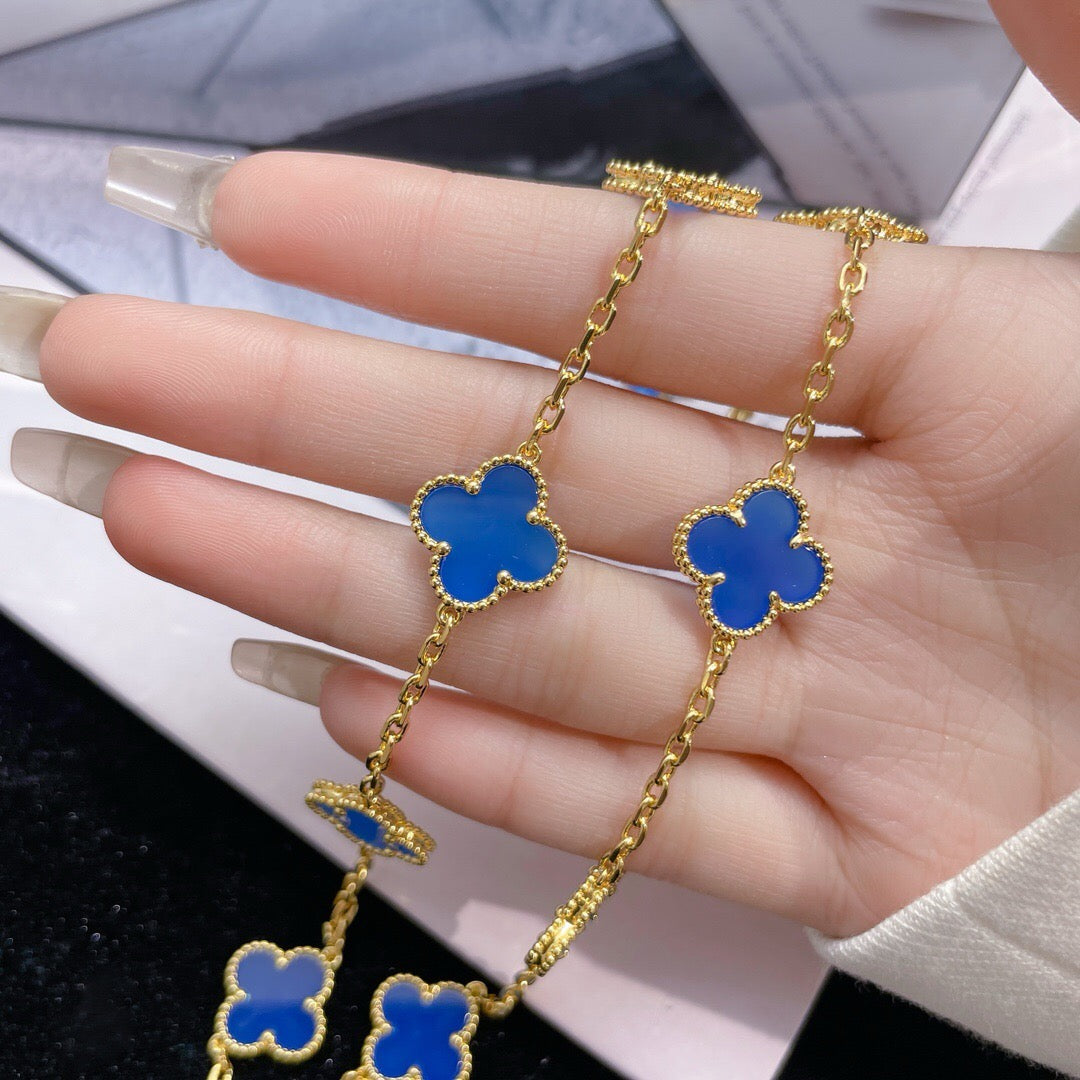 [Everoly JW]CLOVER 10 MOTIFS BLUE AGATE NECKLACE
