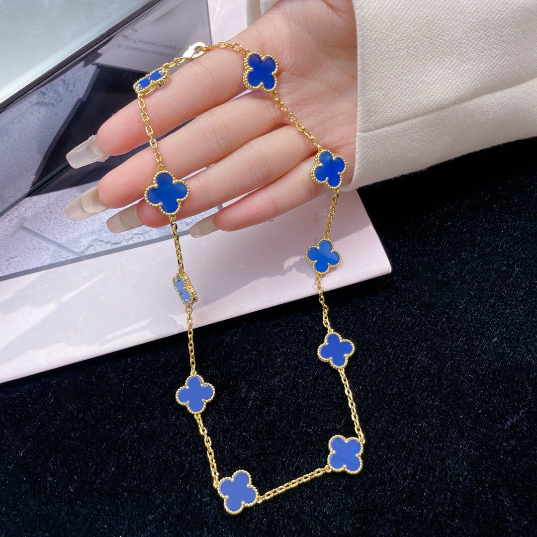 [Everoly JW]CLOVER 10 MOTIFS BLUE AGATE NECKLACE
