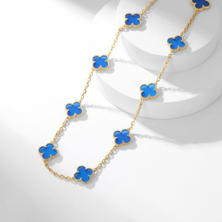 [Everoly JW]CLOVER 10 MOTIFS BLUE AGATE NECKLACE