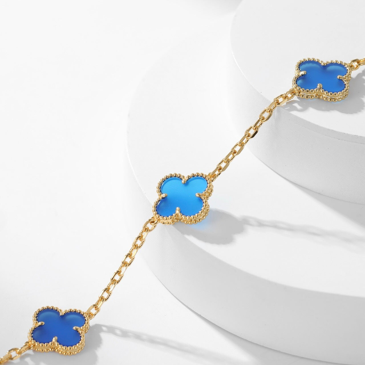 [Everoly JW]CLOVER 10 MOTIFS BLUE AGATE NECKLACE