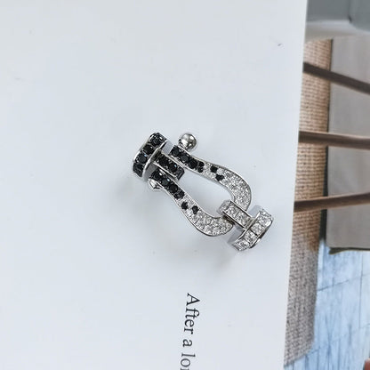 [Everoly JW]FORCE LARGE HORSESHOE BLACK WHITE DIAMOND BRACELET SILVER