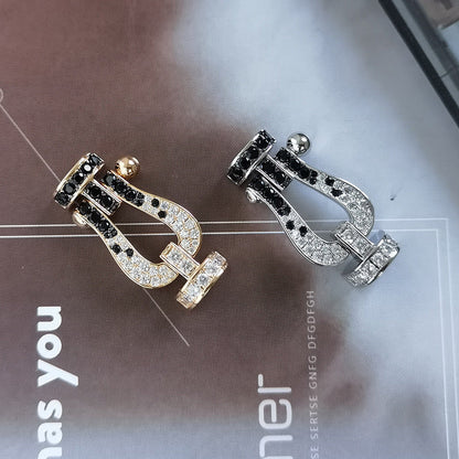 [Everoly JW]FORCE LARGE HORSESHOE BLACK WHITE DIAMOND BRACELET SILVER