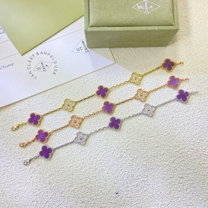 [Everoly JW]CLOVER  5 MOTIFS  PURPLE VIOLET DIAMOND BRACELET
