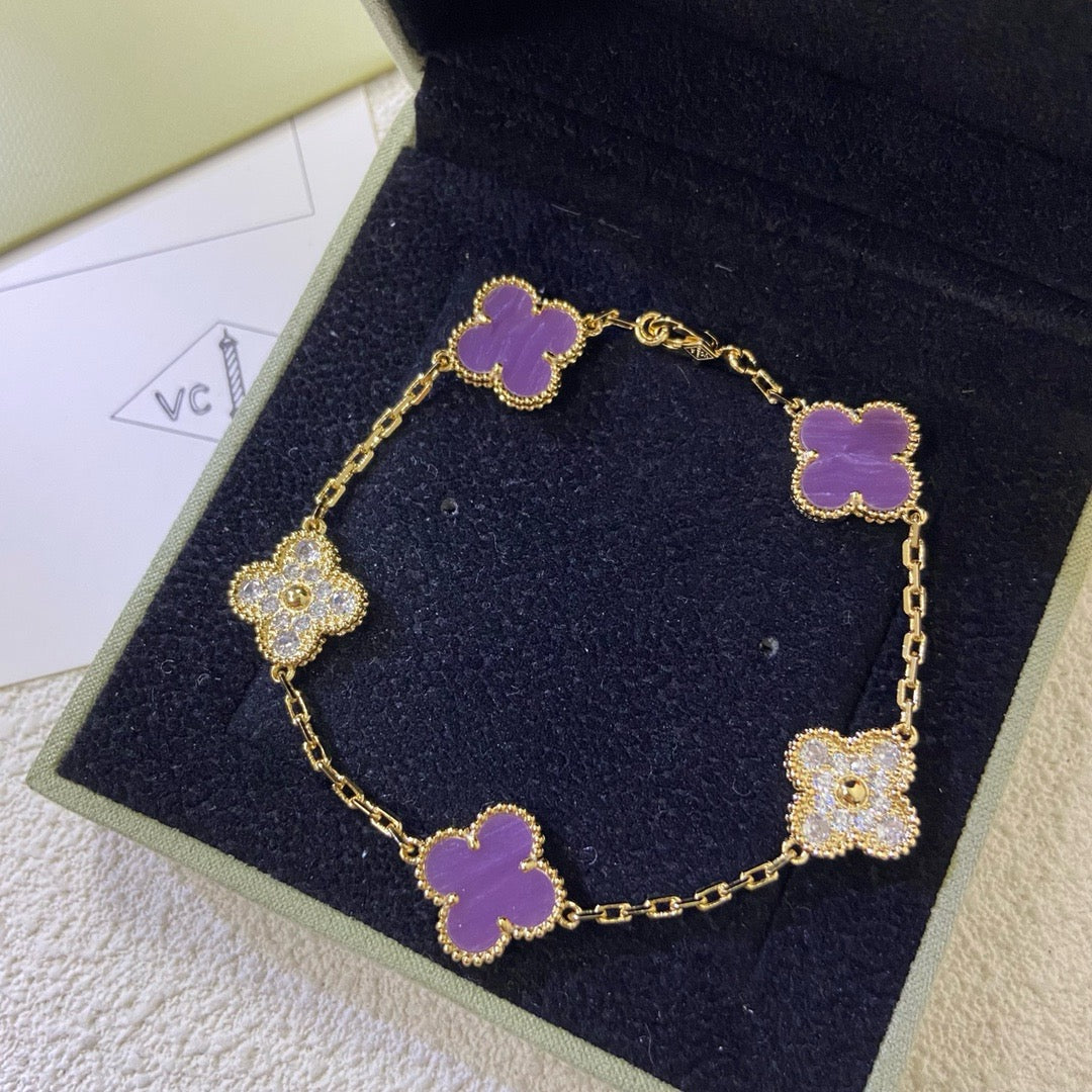 [Everoly JW]CLOVER  5 MOTIFS  PURPLE VIOLET DIAMOND BRACELET