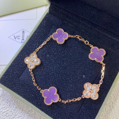 [Everoly JW]CLOVER  5 MOTIFS  PURPLE VIOLET DIAMOND BRACELET