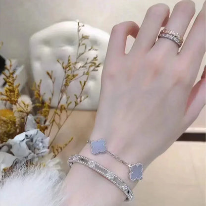 [Everoly JW]CLOVER  5 MOTIF PURPLE CHALCEDONY BRACELET SILVER