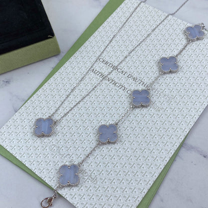 [Everoly JW]CLOVER  5 MOTIF PURPLE CHALCEDONY BRACELET SILVER