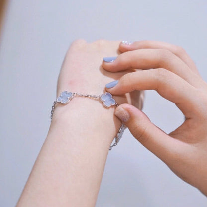 [Everoly JW]CLOVER  5 MOTIF PURPLE CHALCEDONY BRACELET SILVER