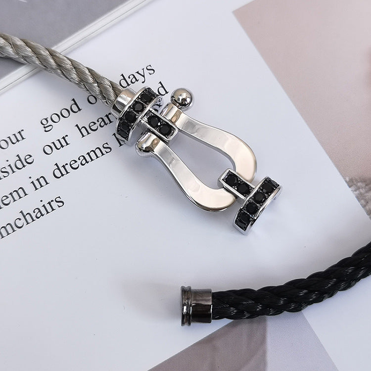 [Everoly JW]FORCE LARGE HORSESHOE BLACK DIAMOND BRACELET SILVER