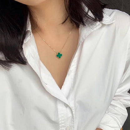 [Everoly JW]CLOVER 15MM MALACHITE SINGLE FLOWER  NECKLACE