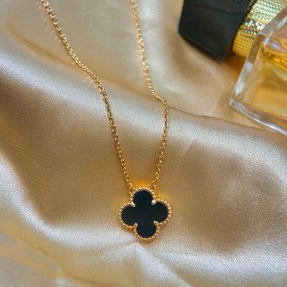 [Everoly JW]CLOVER 15MM BLACK ONYX SINGLE FLOWER NECKLACE