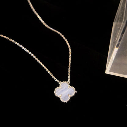 [Everoly JW]CLOVER 15MM BLUE CHALCEDONY NECKLACE SILVER