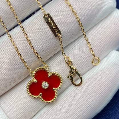 [Everoly JW]CLOVER 15MM DIAMOND CARNELIAN NECKLACE