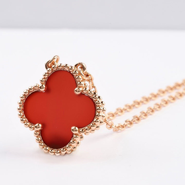 [Everoly JW]CLOVER 15MM CARNELIAN SINGLE FLOWER NECKLACE
