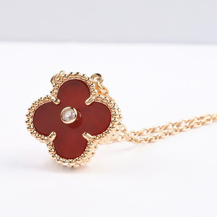 [Everoly JW]CLOVER 15MM DIAMOND CARNELIAN NECKLACE