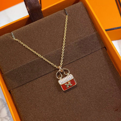 [Everoly JW]CONSTANCE RED PEDANT PINK GOLD NECKLACE