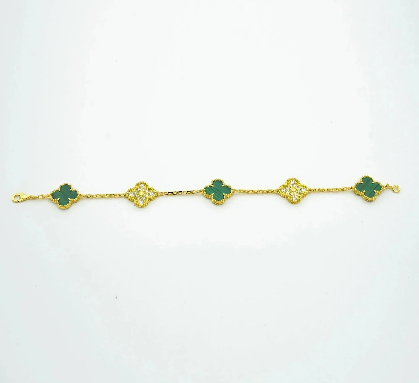 [Everoly JW]CLOVER  5 MOTIF MALACHITE DIAMOND BRACELET
