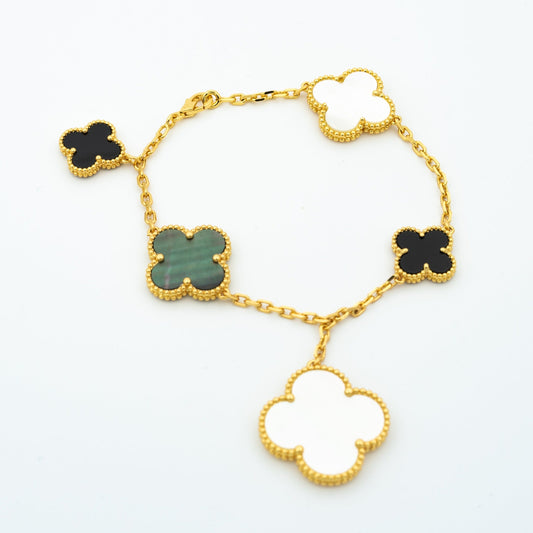 [Everoly JW]CLOVER BRACELET 5 MOTIFS ONYX MOP