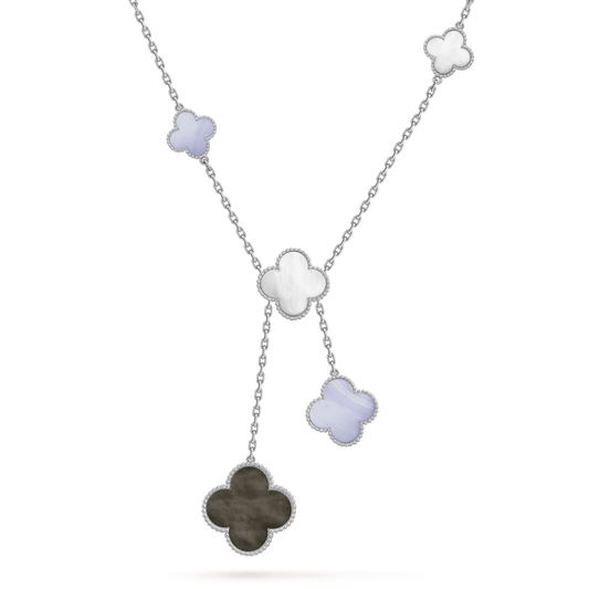 [Everoly JW]CLOVER MOP CHALCEDONY NECKLACE SILVER 6 MOTIF