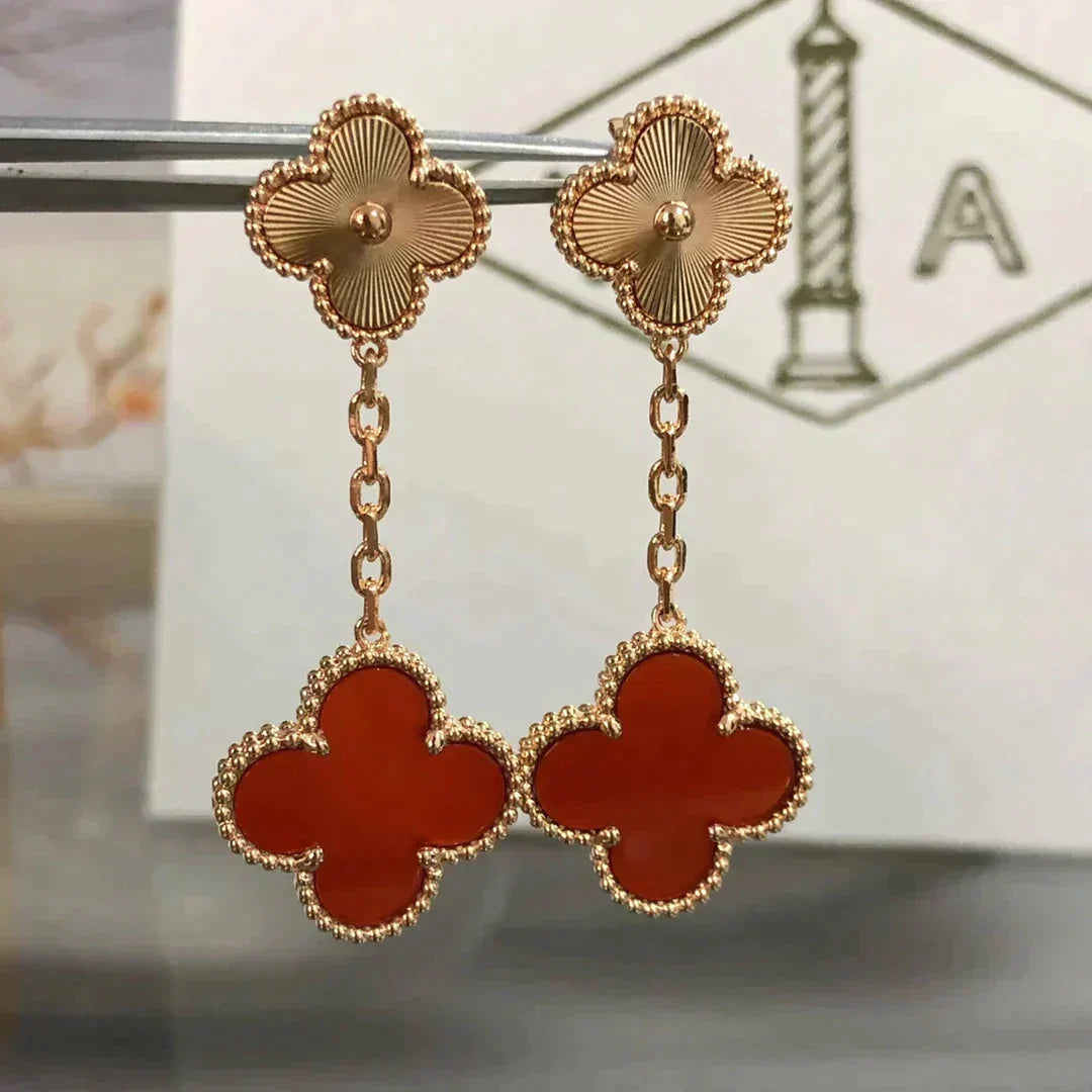 [Everoly JW]CLOVER 2 MOTIF  LASER CARNELIAN EARRINGS
