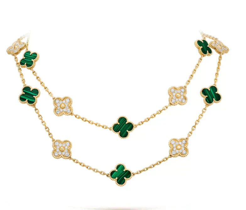 [Everoly JW]CLOVER 20 MOTIFS MALACHITE DIAMOND NECKLACE