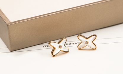 [Everoly JW]JEUX DE WHITE MOP ROSE GOLD DIAMOND EARRINGS