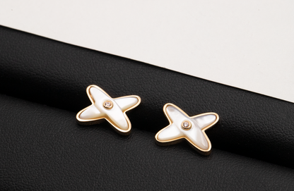 [Everoly JW]JEUX DE WHITE MOP PINK GOLD DIAMOND EARRINGS