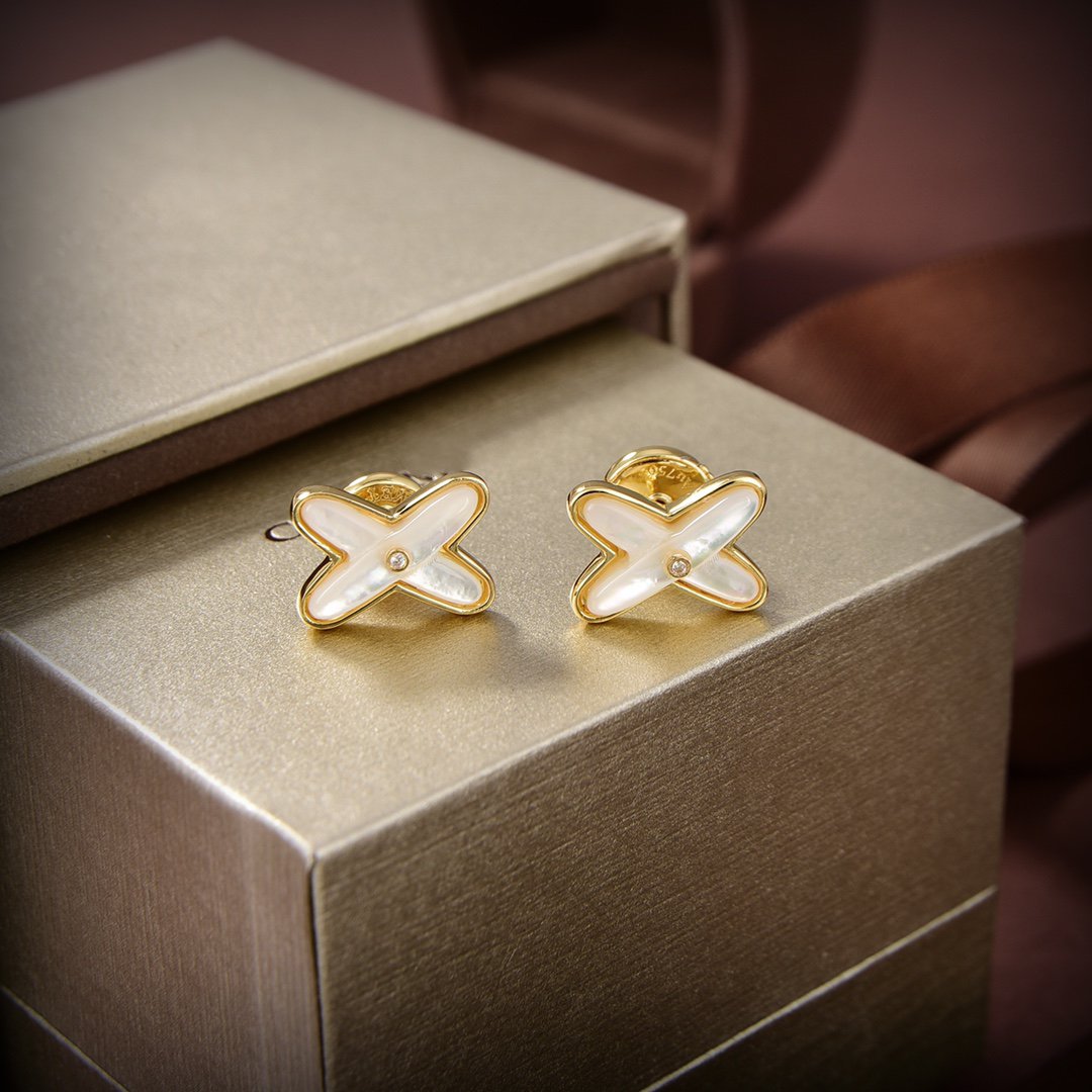 [Everoly JW]JEUX DE WHITE MOP GOLD DIAMOND EARRINGS