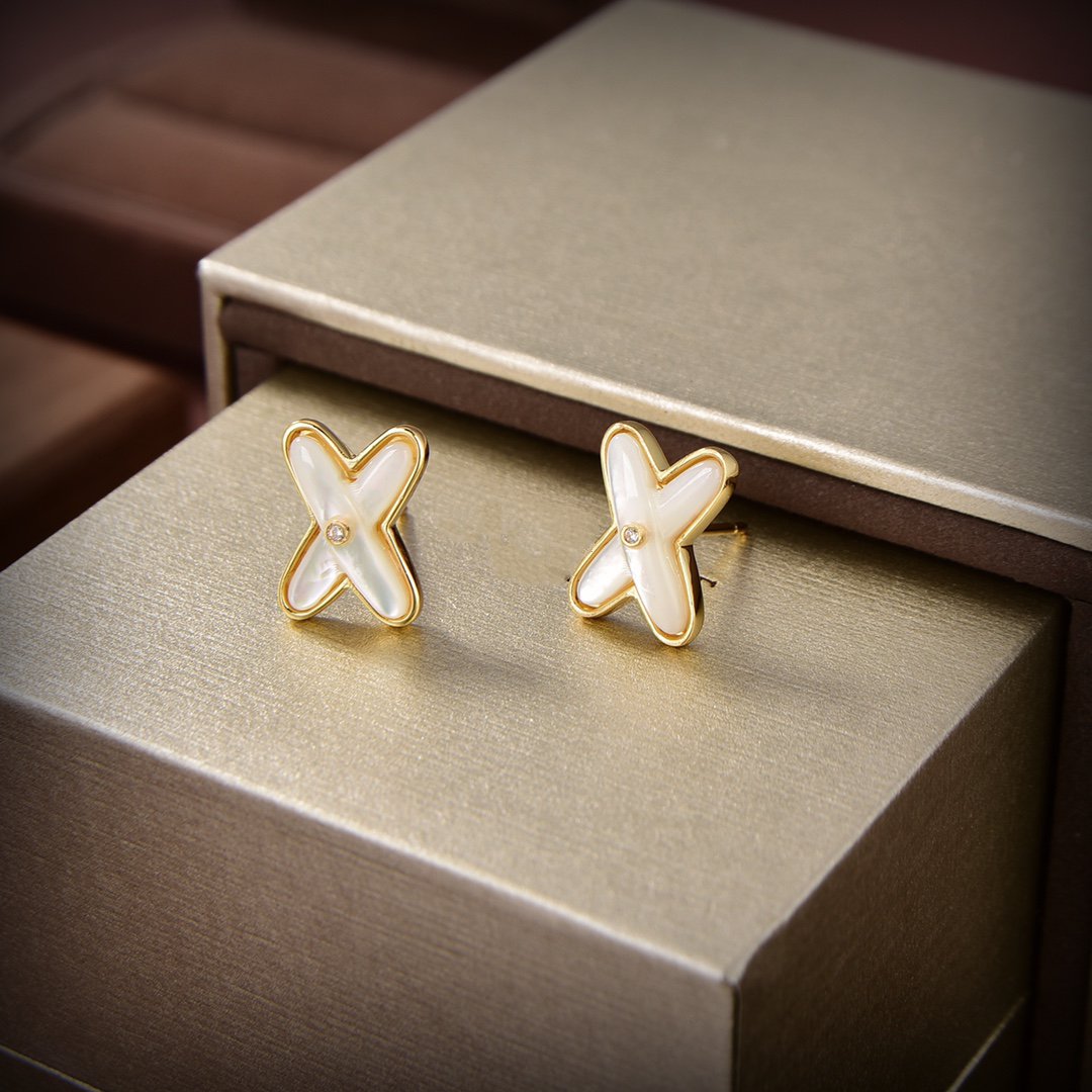 [Everoly JW]JEUX DE WHITE MOP GOLD DIAMOND EARRINGS