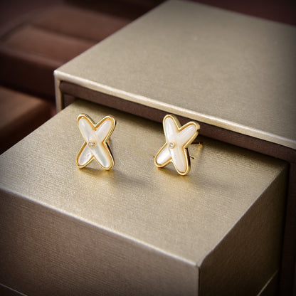 [Everoly JW]JEUX DE WHITE MOP GOLD DIAMOND EARRINGS
