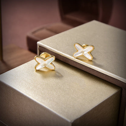 [Everoly JW]JEUX DE WHITE MOP GOLD DIAMOND EARRINGS