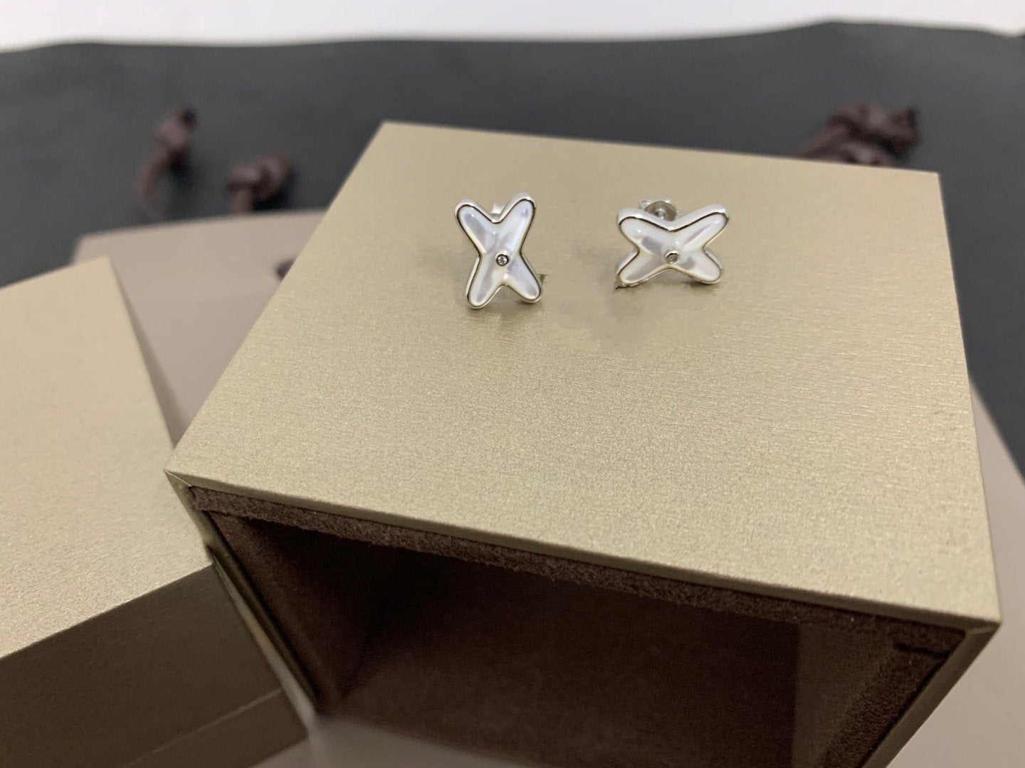 [Everoly JW]JEUX DE WHITE MOP SILVER DIAMOND EARRINGS