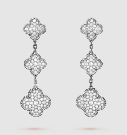 [Everoly JW]CLOVER 3 MOTIF DIAMOND SILVER DROP EARRINGS