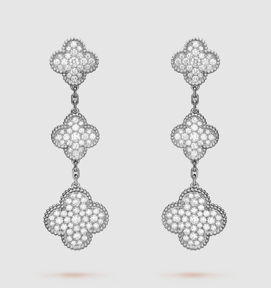 [Everoly JW]CLOVER 3 MOTIF DIAMOND SILVER DROP EARRINGS