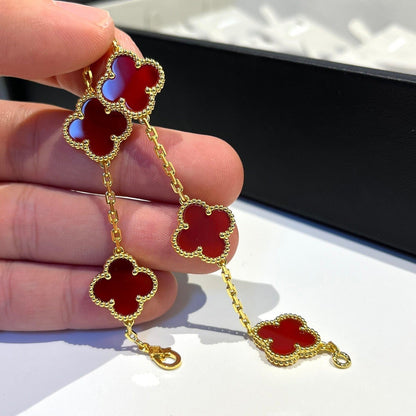 [Everoly JW]CLOVER 5 MOTIFS RED AGATE  BRACELET