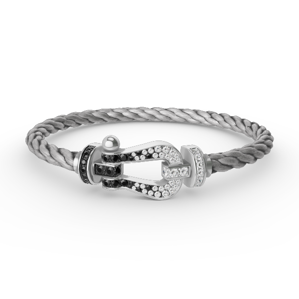 [Everoly JW]FORCE LARGE HORSESHOE BLACK WHITE DIAMOND BRACELET SILVER