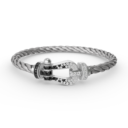 [Everoly JW]FORCE LARGE HORSESHOE BLACK WHITE DIAMOND BRACELET SILVER