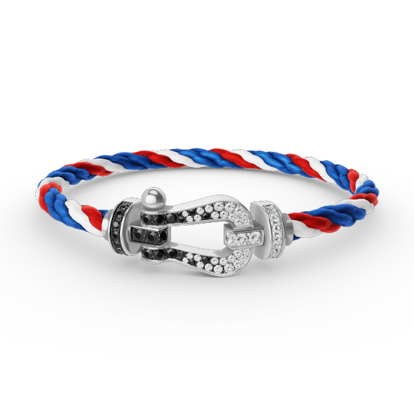 [Everoly JW]FORCE LARGE HORSESHOE BLACK WHITE DIAMOND BRACELET SILVER