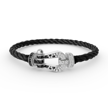 [Everoly JW]FORCE LARGE HORSESHOE BLACK WHITE DIAMOND BRACELET SILVER
