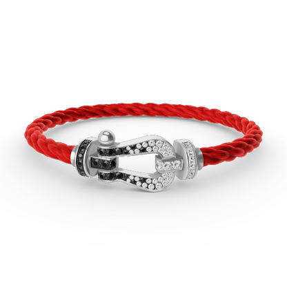 [Everoly JW]FORCE LARGE HORSESHOE BLACK WHITE DIAMOND BRACELET SILVER