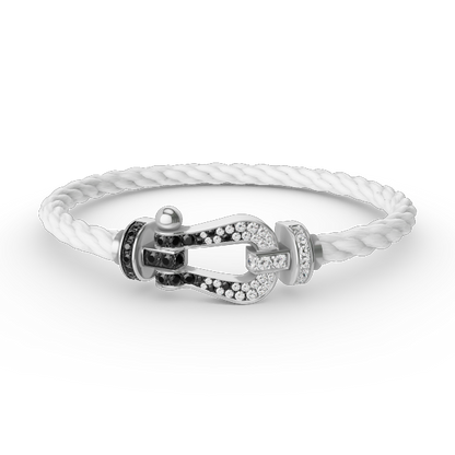 [Everoly JW]FORCE LARGE HORSESHOE BLACK WHITE DIAMOND BRACELET SILVER