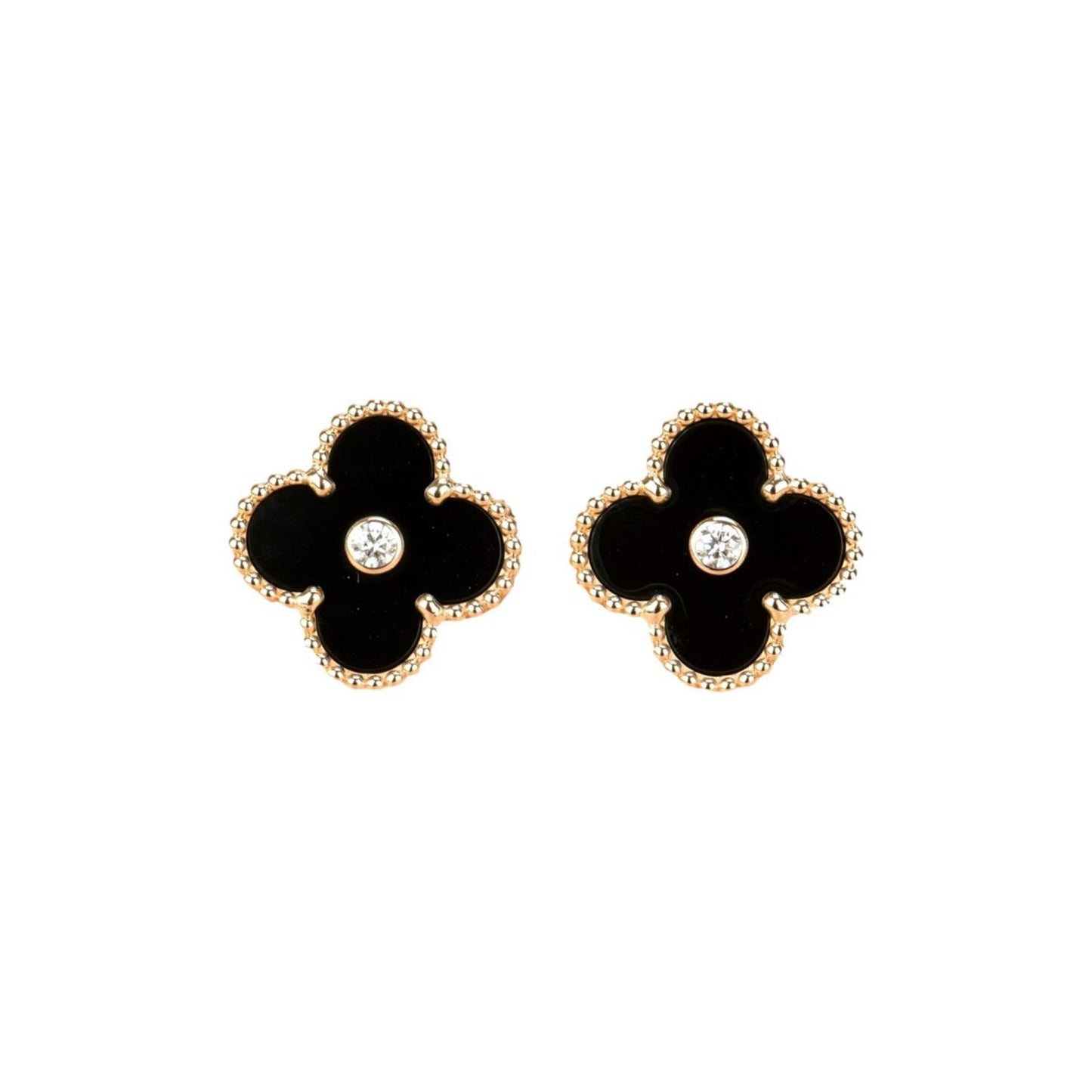[Everoly JW]CLOVER MEDIUM 1 MOTIFS ONYX DIAMOND EARRINGS