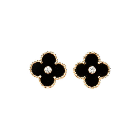 [Everoly JW]CLOVER MEDIUM 1 MOTIFS ONYX DIAMOND EARRINGS