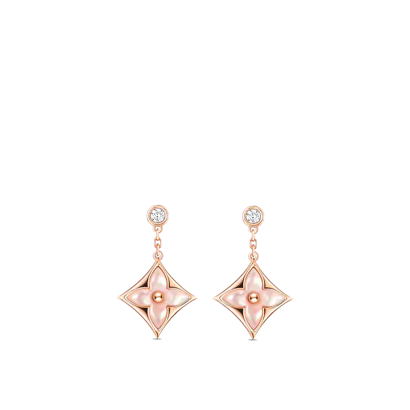 [Everoly JW]DOUBLE STAR PINK GOLD MOP DROP EARRINGS