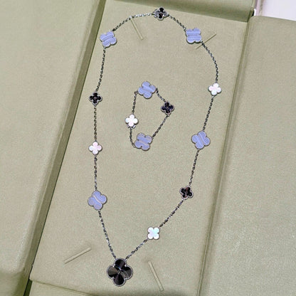 [Everoly JW]DETACHABLE CLOVER 15(11+4) FLOWER SILVER NECKLACE SET