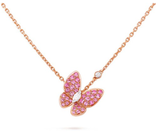 [Everoly JW]BUTTERFLY RED DIAMOND ROSE GOLD NECKLACE