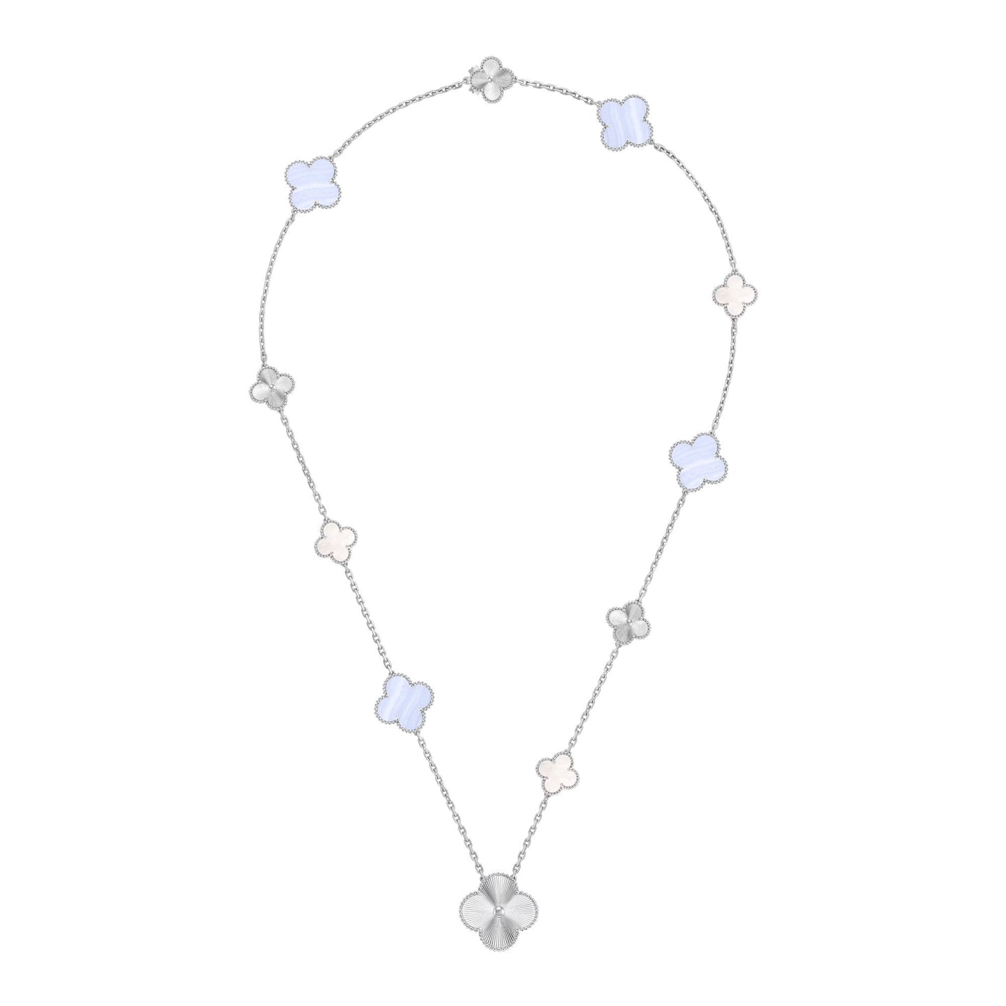 [Everoly JW]DETACHABLE CLOVER 15(11+4) FLOWER SILVER NECKLACE SET